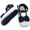 La Tata MO Scarpine Neonato all'Uncinetto, Bianco e Blu Navy con Fiocco, Ballerina per Bambini