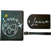 LesBri Homemade Creations Porta Passaporto Personalizzabile con Etichetta Valigia, Design Mappamondo con Aerei, 11.0 x 14.5 cm, Tema Viaggio (Nero)