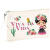 GioCandles Pochette Astuccio Personalizzato Ragazza Messicana Viva la Vida - Disegno a Scelta con Cactus, Scimmia o Pappagallo - Nome o Frase - Bustina per Borsa, Scuola, Trucco - 100% Cotone - 26x17 cm