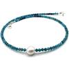 Handmade Collana con Apatite Blu e Perla Bianca Naturale, Girocollo con Piccole Pietre, Argento 925, Gioielli Italiani, Bijoux Estate, Made in Italy