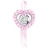 Albalù Italia Sopraculla Medaglione Cuore Sacra Famiglia Argento Rosa con Carillon Musicale e Scatola Inclusi Misura 25x12cm Made in Italy