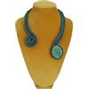 Handmade Generico Collana Regolabile Verde con Agata, Crochet Fatto a Mano, Stile Boho Chic Contemporaneo, 13 cm diametro