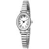 BESTKANG Orologio da donna, piccolo, color oro, quadrante ovale con numeri romani, movimento al quarzo, cinturino in acciaio inox, resistente all'acqua (2 misure), Argento, 6.7in-7.49in, Stile vintage