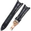 ROUHO 25mm Cinturino Regolabile Vera Pelle, Bracciale Morbido Flessibile per Patek Philippe Nautilus 5711 5712G-Nero + Oro Rosa Fibbia