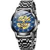OLEVS Orologio meccanico automatico da uomo, con scheletro dorato, a carica automatica, vestito di lusso, lucido, in acciaio inossidabile, impermeabile, luminoso, orologio da polso, Nero e blu.,