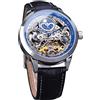 FORSINING Tourbillon Orologio da uomo automatico in pelle da uomo, alla moda, con scheletro di lusso, a carica manuale, colore: argento/nero, classico, argento/nero, Classico