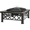Easycomfort Braciere da Giardino con Coperchio Parascintille e Griglia per Barbecue in Metallo 76x76x47cm Nero