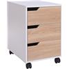 Easycomfort Cassettiera in MDF con 3 Cassetti e Ruote per Ufficio o Studio Bianca e Legno, 40x50x57.5cm