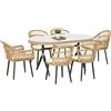 EasyComfort Set da Giardino 7 Pezzi in Rattan PE con Tavolo da Pranzo 153x89x74 cm e 6 Sedie 52x62x78 cm con Cuscini
