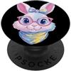 Kawaii Whimsical Animal Face Graphics Bo Carino Bunny Ritratto Floreale Coniglio Amante Grafica Rosa Occhiali PopSockets PopGrip Adesivo