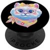 Kawaii Whimsical Pastel Feline Face Grap Blue Cat Ritratto Amante Animali Grafica Occhiali Rosa Giallo PopSockets PopGrip Adesivo
