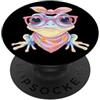 Kawaii Whimsical Pastel Amphibian Face G Carino rana ritratto amante degli animali grafica rosa occhiali floreale PopSockets PopGrip Adesivo