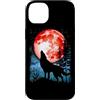 Wildlife Nature Spirit Animal Design Custodia per iPhone 14 Plus Lupo Ulula Red Blood Moon Galaxy Star Night