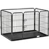 PawHut Box per Cani Recinzione in Metallo 4 Pannelli 109x74x71cm Grigio