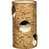 PawHut Tazzone tiragraffi alto 73 cm con 3 grotte, albero tiragraffi con cuscino, torre per gatti in giacinto d'acqua, per gatti fino a 3,5 kg, marrone chiaro