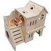 Generic Casetta per criceti - accessori per gabbia per criceti a due piani | Grandi animali domestici in legno piccoli animali domestici che esplorano giocattoli per cincillà