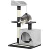 PawHut Albero Tiragraffi per Gatti Alto 85 cm con Casetta Grigio Chiaro