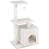Baroni Home Tiragraffi ad Albero per Gatti, Tiragraffi per Gatti Cuccioli, Albero Tiragraffi a 2 Piani con Palla e Cuccia, 40x30x70 cm, Crema