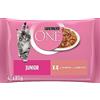 PURINA ONE | JUNIOR | Gattini e in gestazione | Scagliati in salsa | Salmone | Aiuta a sviluppare le difese naturali e le funzioni vitali | Bustine Freschezza | Confezione da 12 x (4 x 85g)
