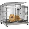 PawHut Gabbia per cani pieghevole, vassoio rimovibile, ruote con freni, tetto apribile bloccabile, porta di cibo, cuccia per cani di piccola taglia e media, 60,5 x 45,5 x 54,5 cm, nero