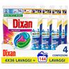 Dixan Discs Multicolor Detersivo Lavatrice Predosato in Capsule per Capi Colorati 4 in 1 - 4 x 36 Lavaggi (144 lavaggi)