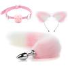 ZJPOJPH Plug anale in acciaio inossidabile con coda di volpe, fascia for orecchie di volpe, bavaglio, set da 3 pezzi, plug anale, dildo anale, pallina anale, giocattoli sessuali for donne e coppie(L)