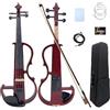 Yinfente - Violino elettrico 4/4 full-size, silenzioso, 4 corde, accessori in ebano, per principianti, studenti, con custodia, fiocco, poggiatesta