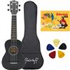 ffalstaff kit ukulele soprano satinato con corpo da 21 linea superior con borsa, metodo rapido l'ukulele ora e 5 plettri omaggio (Nero)