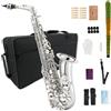 YoungMonic Sassofono contralto E Flat professionale Sax contralto Mib argento con custodia per il trasporto, panno per la pulizia, bocchino, 10Reeds, kit completo