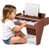 GYMAX Tastiera Pianoforte per Bambini in Legno, Pianoforte Digitale a 25 Tasti con Leggio, Tasti Illuminati, 6 Strumenti e 8 Percussioni, Strumento Educativo Musicale per Bambini 3+ Anni (Marrone)