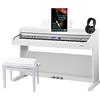 Classic Cantabile DP-A 410 WH E-Piano Set: 88 tasti, meccanica a martello, uscita cuffie, USB, accompagnamento automatico, pedali, include panchetta, cuffie, spartiti e sgabello, bianco lucido.