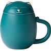 HEER Tazza da tè a forma di gatto con infusore e coperchio, tazza da tè in ceramica da 382,7 g, regalo per gli amanti dei gatti per amici e familiari (verde)