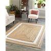 THE PIKKU INTERNATIONAL - Tappeto juta tessuto a mano beige con bordo bianco linea rettangolare area tappeto per corridoio (200 x 200 cm)