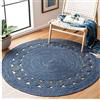 Mrida Weave Tappeto rotondo in iuta naturale intrecciata a mano, per soggiorno, camera da letto e ingresso, ecologico, stile bohémien, blu, 150 cm x 150 cm