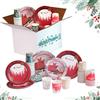 DETERMONDO Set 200 Pezzi Piatti Natalizi Usa e Getta: 50 Piatti Rossi, 50 Dessert, 100 Bicchieri 180 ml - Servizio per 15 Persone o Più