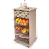 Lupia - Carrello Cucina Multifunzione Vintage LEAVES TILES, Portafrutta Ruote Piroettanti, Piano di Appoggio, tre Cestelli Estraibili in Acciaio, Legno 40X45H85 cm montato