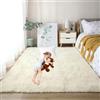 LIUNADM Tappeto Salotto Moderno 110 x 110 cm Lavabile Fluffy, Antiscivolo Tappeti Pelosi Camera da Letto Varie Misure e Colori Multiuso per Camera da Letto, Studio, Ufficio, bianco