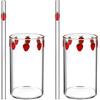 DOITOOL Tazze da Latte Stampa Fragole 2 Set in Vetro 300ml | Cannuccia, Uso Interno, Lavorazione Fine, Facili da Pulire, per Bevande Fredde Stile Casuale