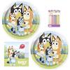 Unique Set Completo di Accessori per Festa Bluey per 16 Ospiti - Include Piatti da 22,9 cm, Tovaglioli per Pranzo e 24 Candele per Compleanno - Set per Festa di Compleanno Bluey per Bambini