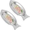 Hapivida Piatto decorativo a forma di pesce in acciaio inossidabile, per snack, antipasti, piatti da portata, per ristoranti, casa, cucina (2 pezzi, argento)