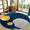 ARUGYTEI Tappeto Rotondo,Blu, giallo, grigio,Blue, ø 90cm, Tappeti rotondi 90 x 90 cm, Soggiorno camera da letto camera dei bambini