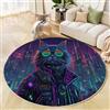JEDTAKCT Grandi Tappeti Rotondo Tappeto Soggiorno In Punk Cat 80 Cm, Tappeto Camera Da Letto In Cyber City Antiscivolo Sottile Lavabile Morbido Tappeti Da Bagno Deep Purple