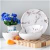 Royal Swiss Servizio da tavola in melamina, 12 pezzi, per 4 persone, infrangibile, lavabile in lavastoviglie e leggero, ideale per casa, giardino, campeggio e picnic, design moderno bianco