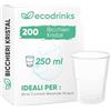 ecodrinks - 200 Bicchieri Trasparenti Kristal da 250ml - Rigidi, Presa Sicura, Bordo Liscio Antischiuma - Per Acqua, Birra, Cocktail e Bibite Fredde o Tiepide