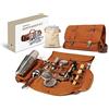 boldworks Borsa da barista da viaggio, kit professionale per barista, borsa per attrezzi da cocktail, custodia in pelle con 20 strumenti da bar, set simile a una valigetta per barista al bar, casa, feste, campi