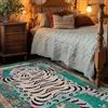 BLOSSOMLIFE Tappeto con tigre tibetana per ingresso, stile bohémien, con tigre verde, lavabile, con stampa leopardata, per camera da letto e cucina, antiscivolo, a pelo basso (verde, 120 x 160 cm)
