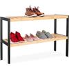 Relaxdays Scarpiere Relaxdays, HxLxP: 33 x 70 x 26 cm, bambù, 2 Ripiani, 6 Paia di Scarpe, scarpiere a griglia, Naturale/Nero