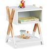 Relaxdays Comodino da Letto Bambini, Tavolino con Scomparto Giochi Cameretta, 42x34x30 cm, Legno e MDF, Bianco Naturale
