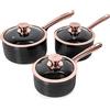 Tower T800001RB Set Pentole da 3 Pezzi in Oro Rosa con Rivestimento Antiaderente - Batteria Pentole da 16 cm, 18 cm e 20 cm - Pentole Induzione - Set Pentole Antiaderente - Nero e Oro Rosa