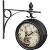 Relaxdays Orologio da Parete Bifacciale, in Stile Stazione Ferroviaria, Design Torre Eiffel, Batterie 34x35x10 cm, Nero